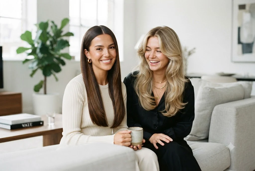 Hairstyles for middle parting with sleek straight hair and layered waves