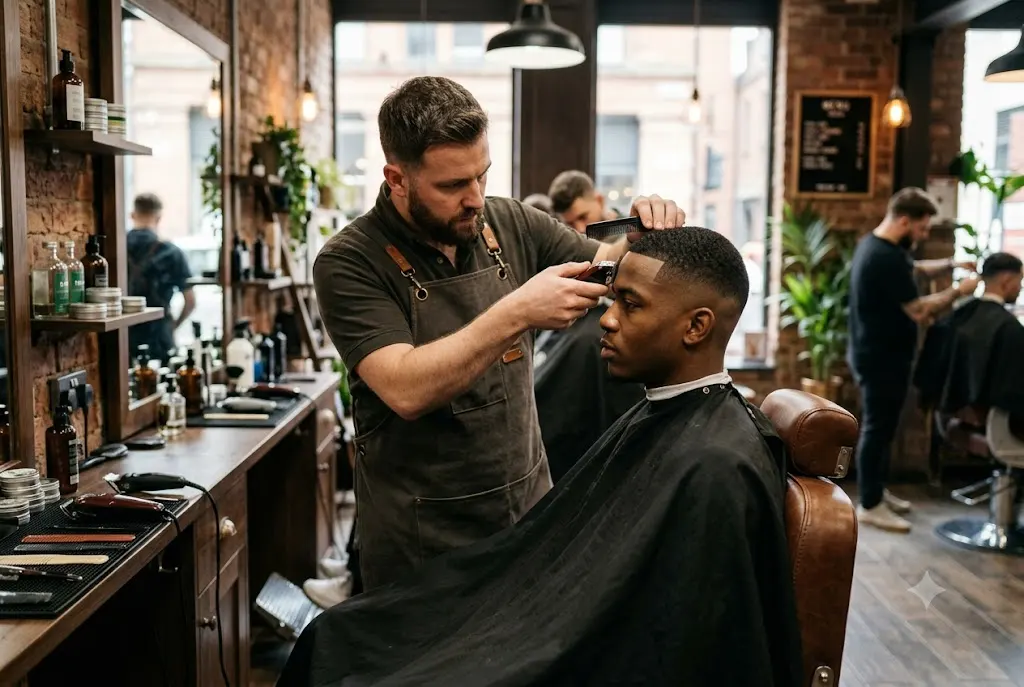 Professional line up haircut with a sharp hairline and modern fade.