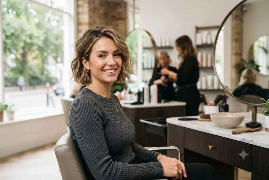 Woman wearing stylish short choppy hairstyles with textured layered haircut