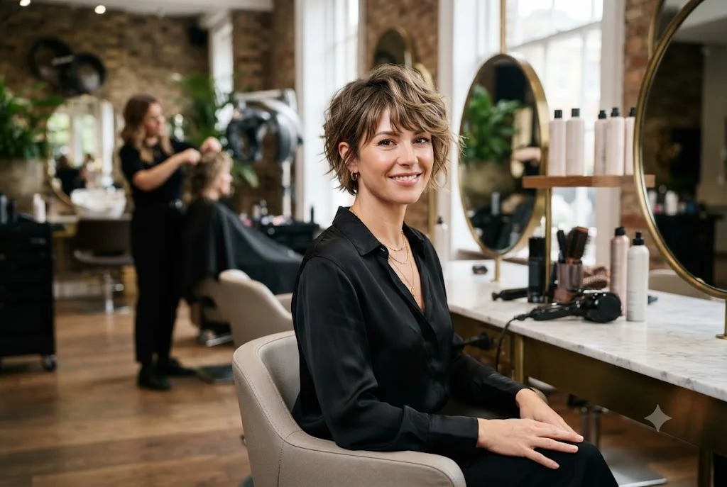 Woman wearing fashionable short hairstyles with a modern layered bob