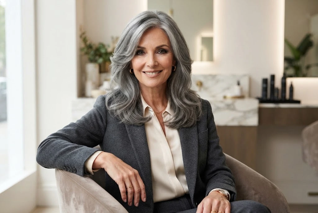 Grey wigs featuring a stylish modern grey hair look