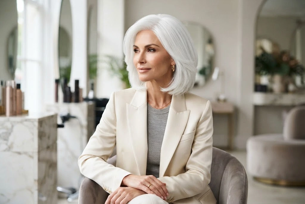 White wig featuring an elegant white hair style