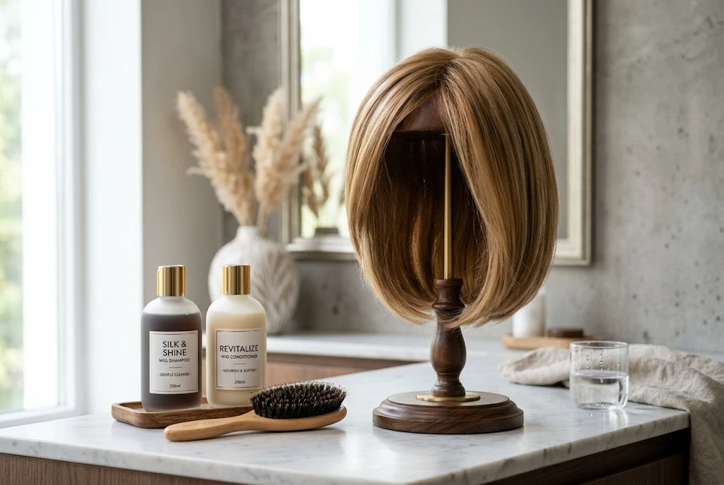 Wig shampoo for synthetic wigs with specialist cleaning and maintenance products
