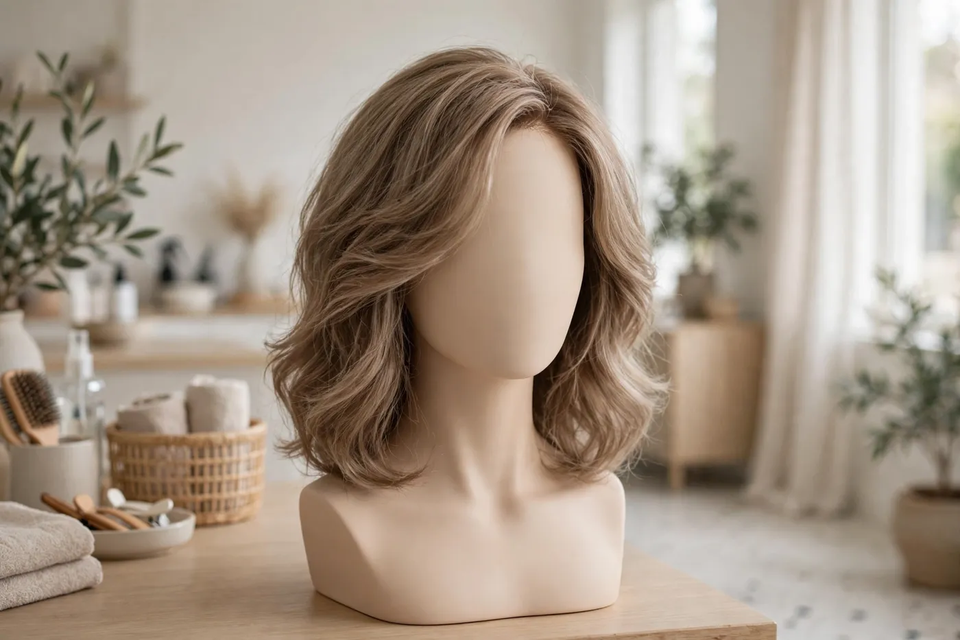 Best wigs for thinning hair — natural-looking wig with soft volume on a mannequin head